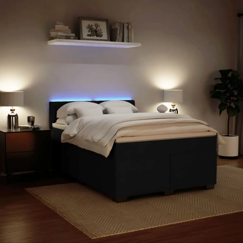 Queen Size Box Spring Bed with Pocket Spring Mattress LED Lights Black Velvet