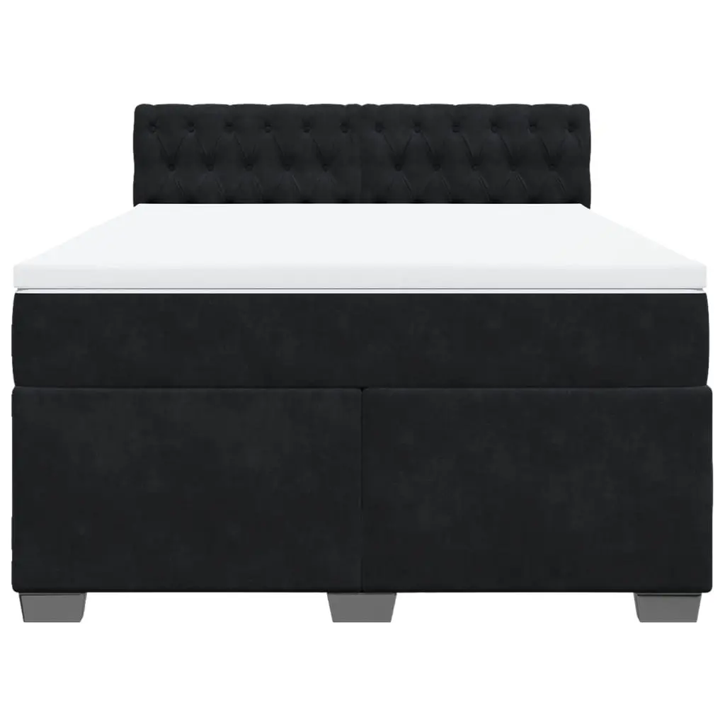 Queen Size Box Spring Bed with Pocket Spring Mattress LED Lights Black Velvet