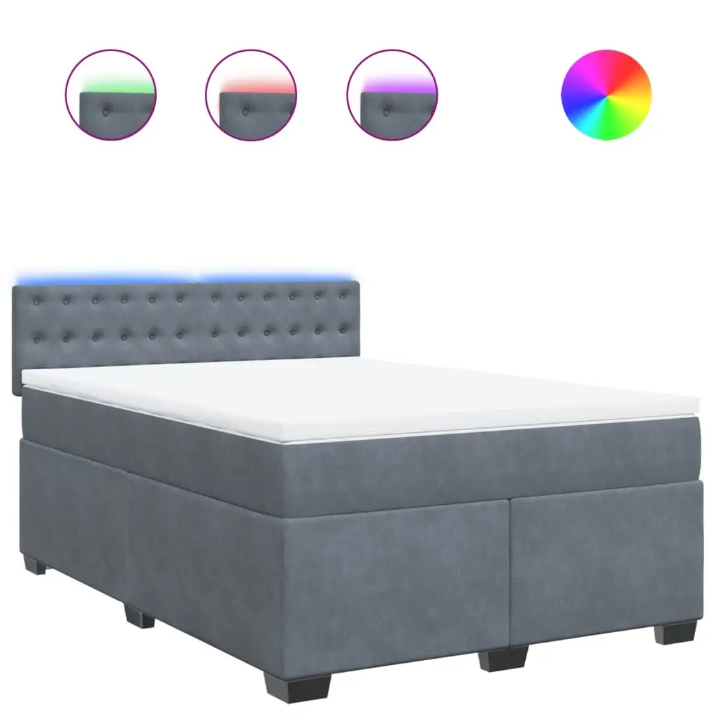 Queen Size Box Spring Bed with Pocket Sprung Mattress Grey Velvet LED Lights