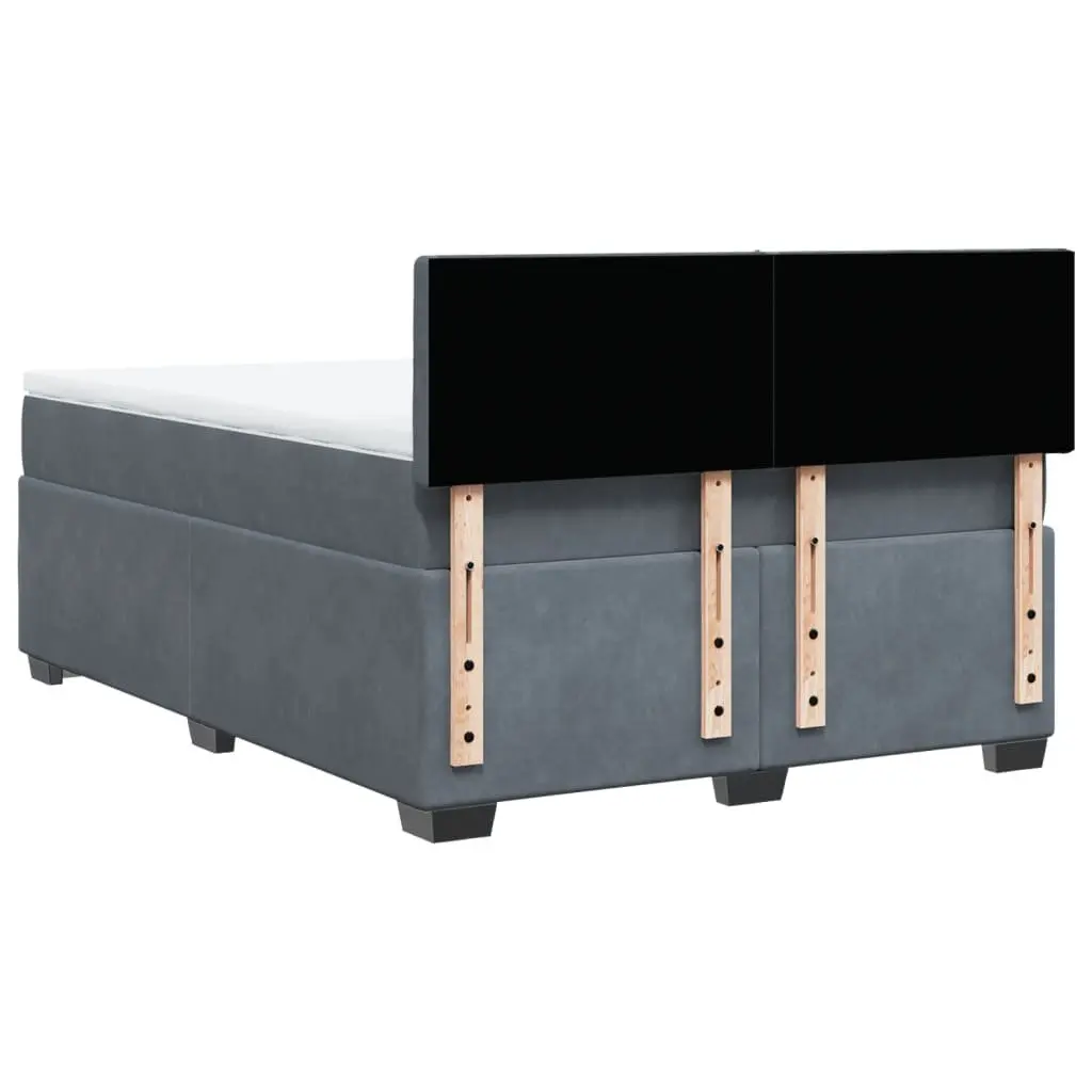 Queen Size Box Spring Bed with Pocket Sprung Mattress Grey Velvet LED Lights