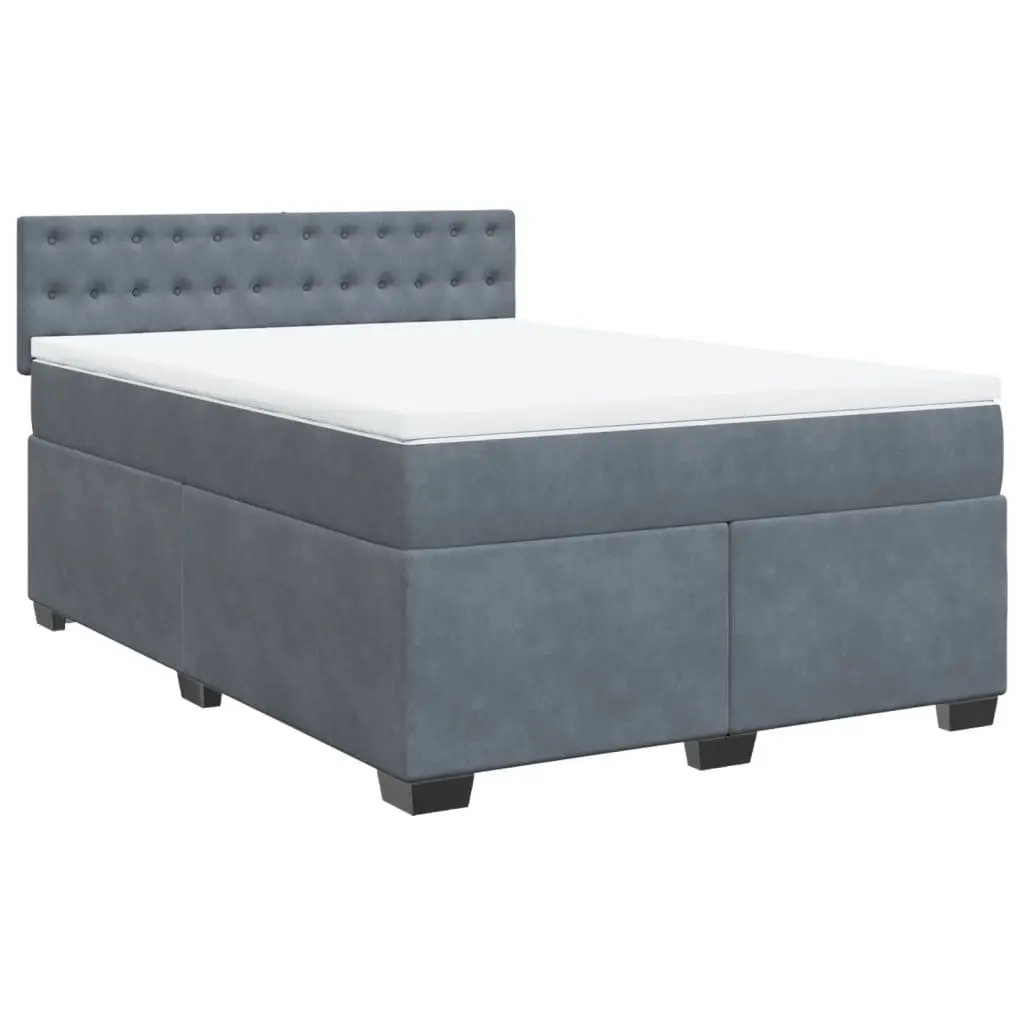 Queen Size Box Spring Bed with Pocket Sprung Mattress Grey Velvet LED Lights