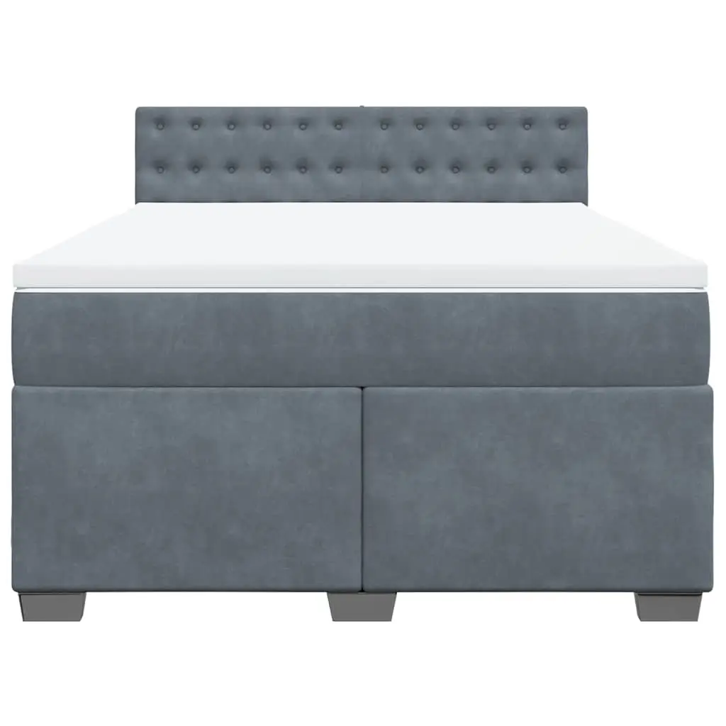 Queen Size Box Spring Bed with Pocket Sprung Mattress Grey Velvet LED Lights