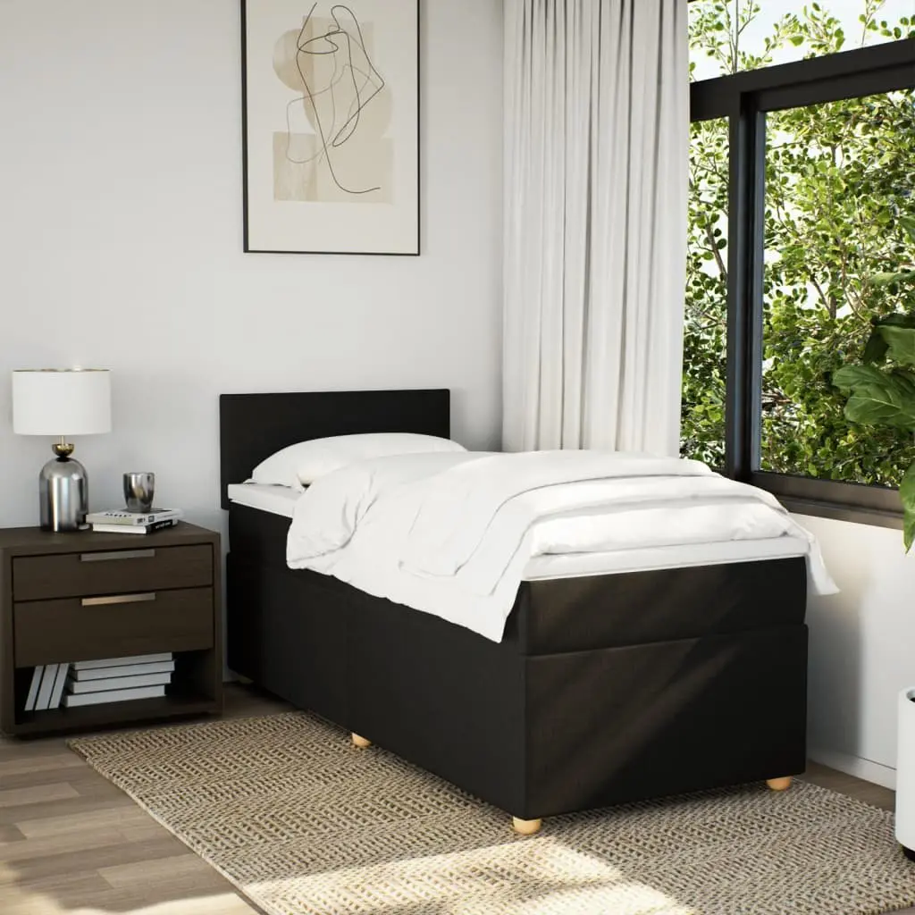 King Single Box Spring Bed with Pocket Mattress LED Lights Black Fabric