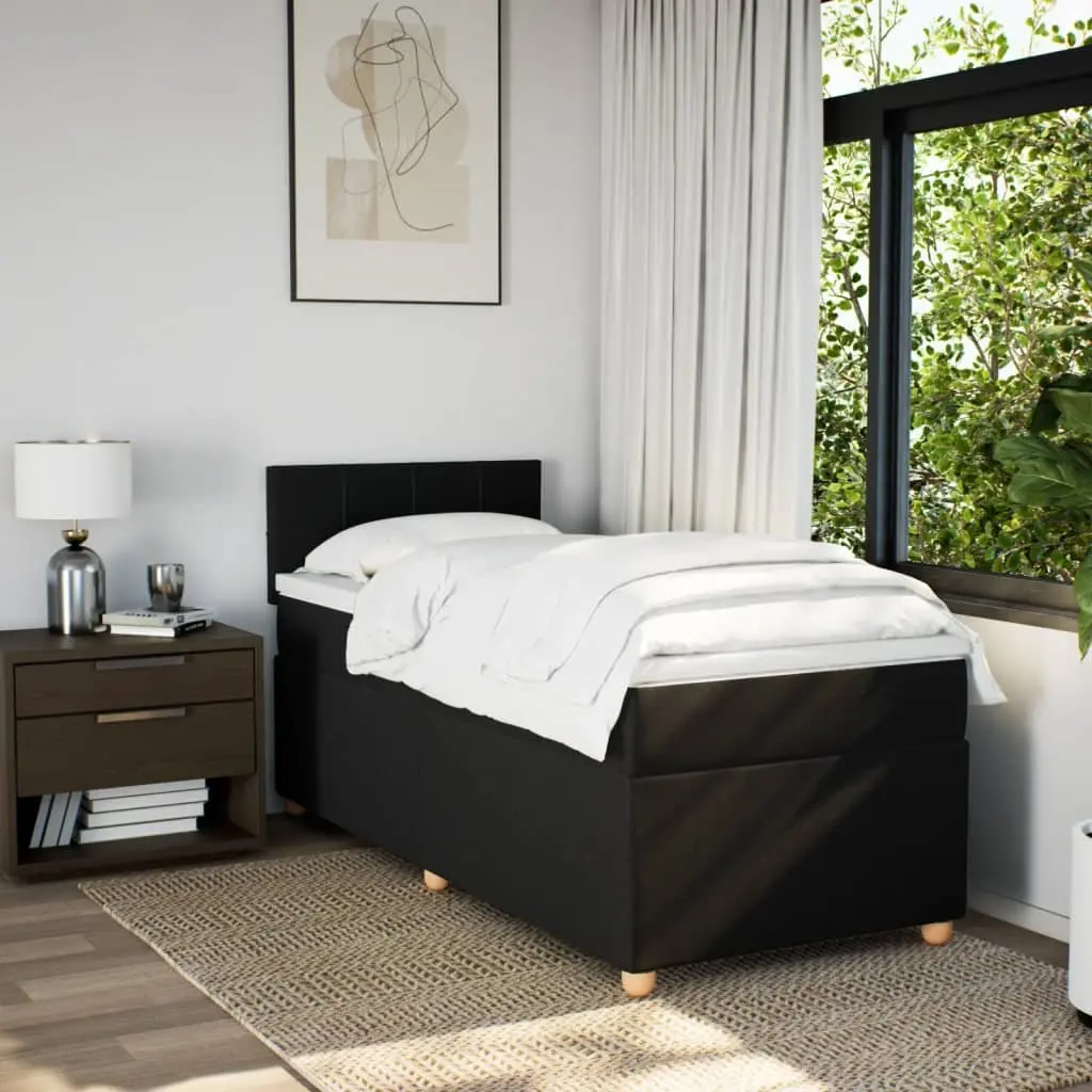 Box Spring Bed Pocket Spring Mattress King Single Black Fabric with LED Lights