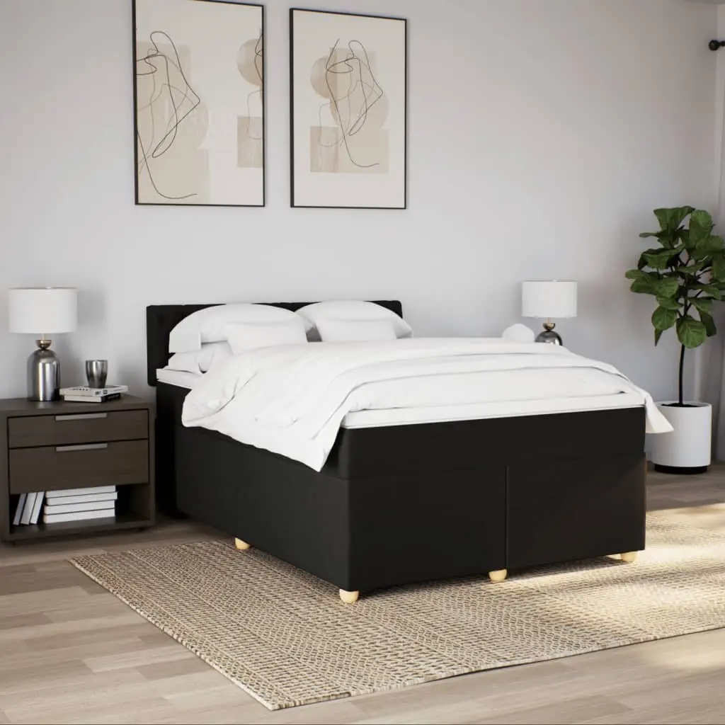 Double Box Spring Bed Pocket Sprung Mattress LED Lights Black Fabric