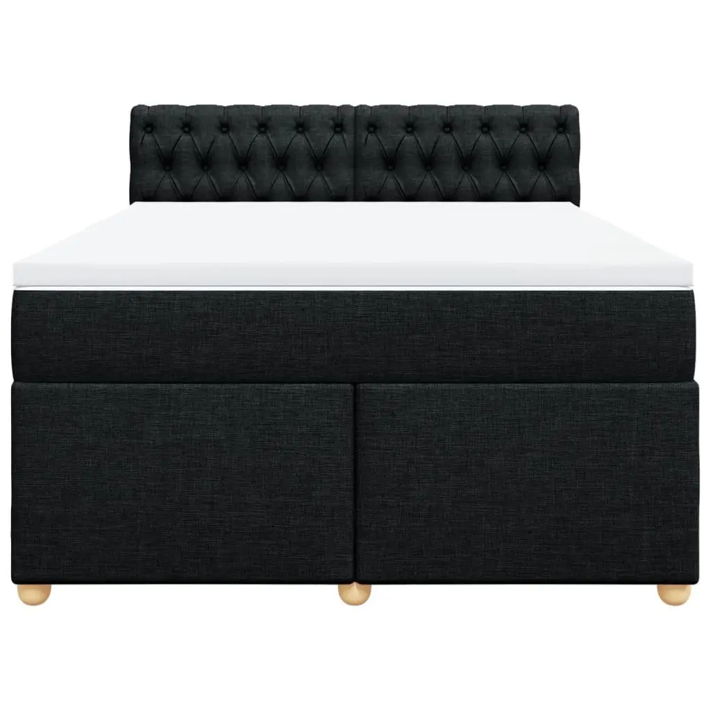 Double Box Spring Bed Pocket Sprung Mattress LED Lights Black Fabric