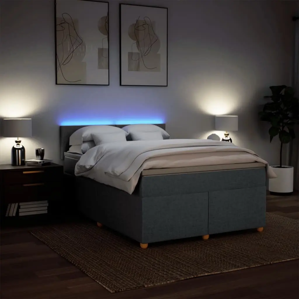 Pocket Sprung Mattress Queen Bed Grey Fabric with LED Lights