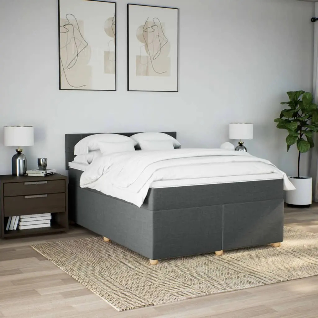 Queen Box Spring Bed Pocket Spring Mattress LED Lights Dark Grey Fabric