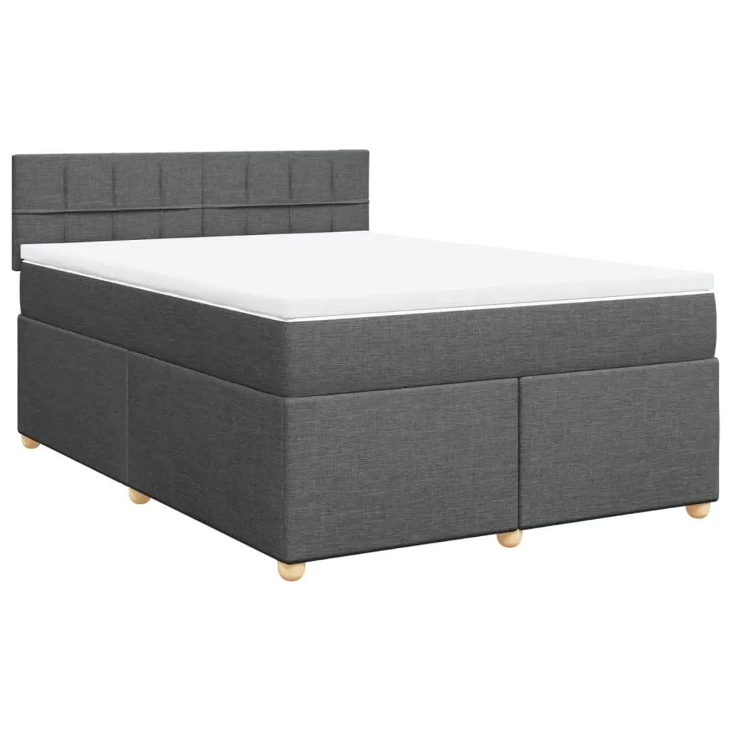 Queen Box Spring Bed Pocket Spring Mattress LED Lights Dark Grey Fabric