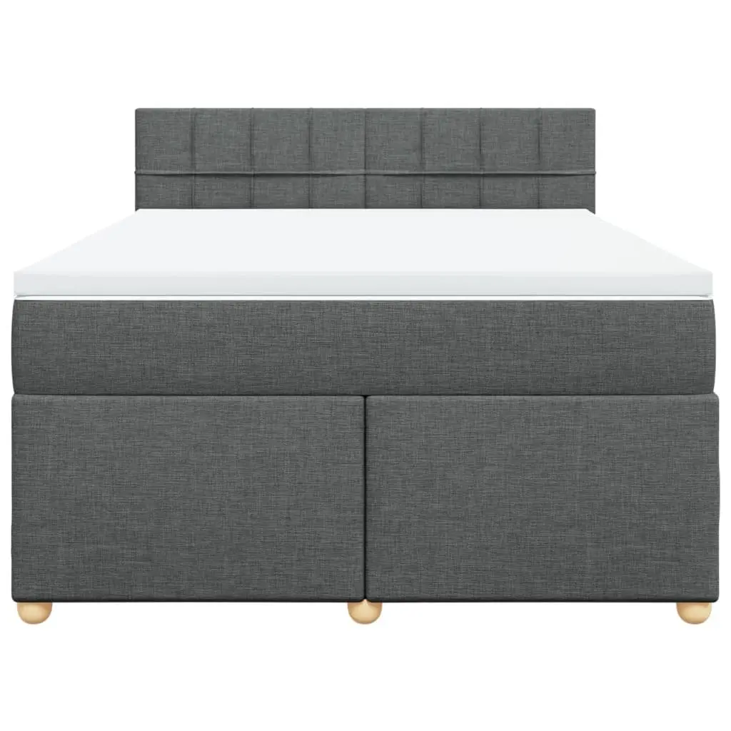 Queen Box Spring Bed Pocket Spring Mattress LED Lights Dark Grey Fabric
