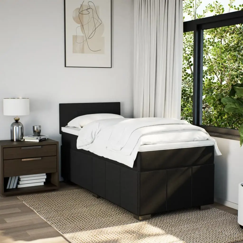 King Single Box Spring Bed with Pocket Mattress LED Lights Black Fabric
