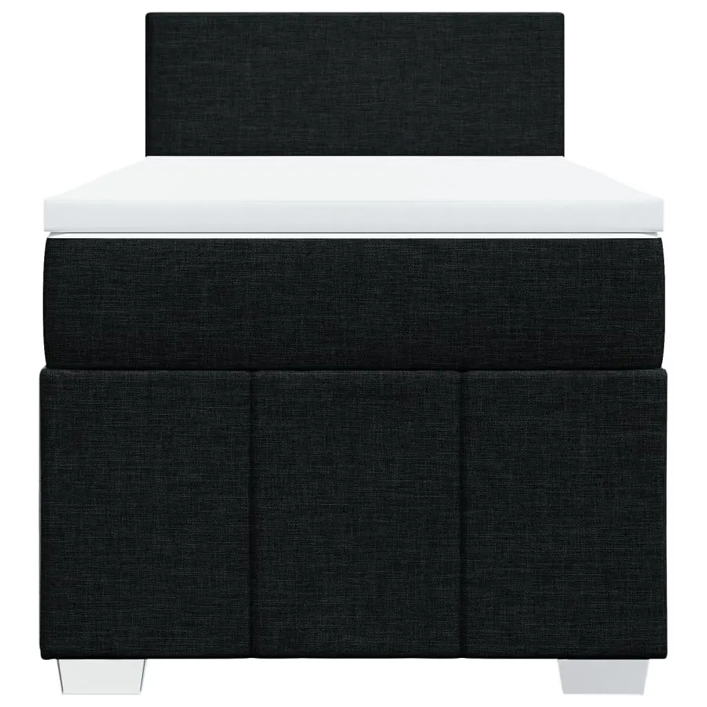 King Single Box Spring Bed with Pocket Mattress LED Lights Black Fabric