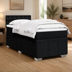 King Single Box Spring Bed with Pocket Mattress LED Lights Black Fabric
