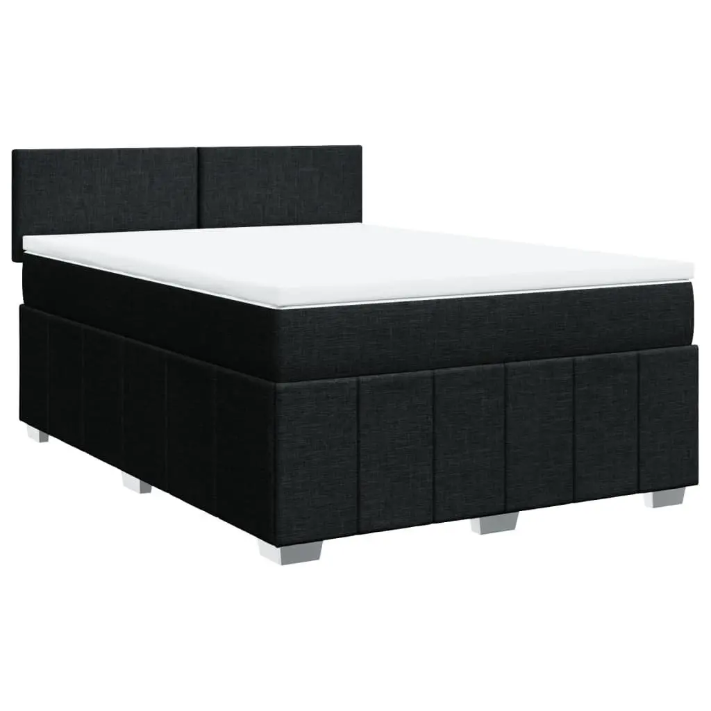 Double Box Spring Bed Pocket Spring Mattress Adjustable LED Lights Black Fabric Frame