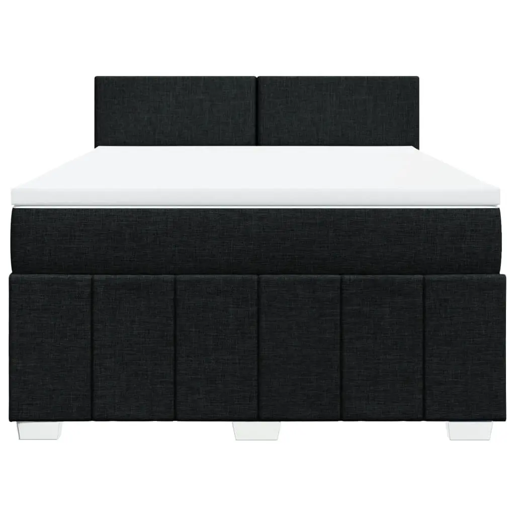Double Box Spring Bed Pocket Spring Mattress Adjustable LED Lights Black Fabric Frame