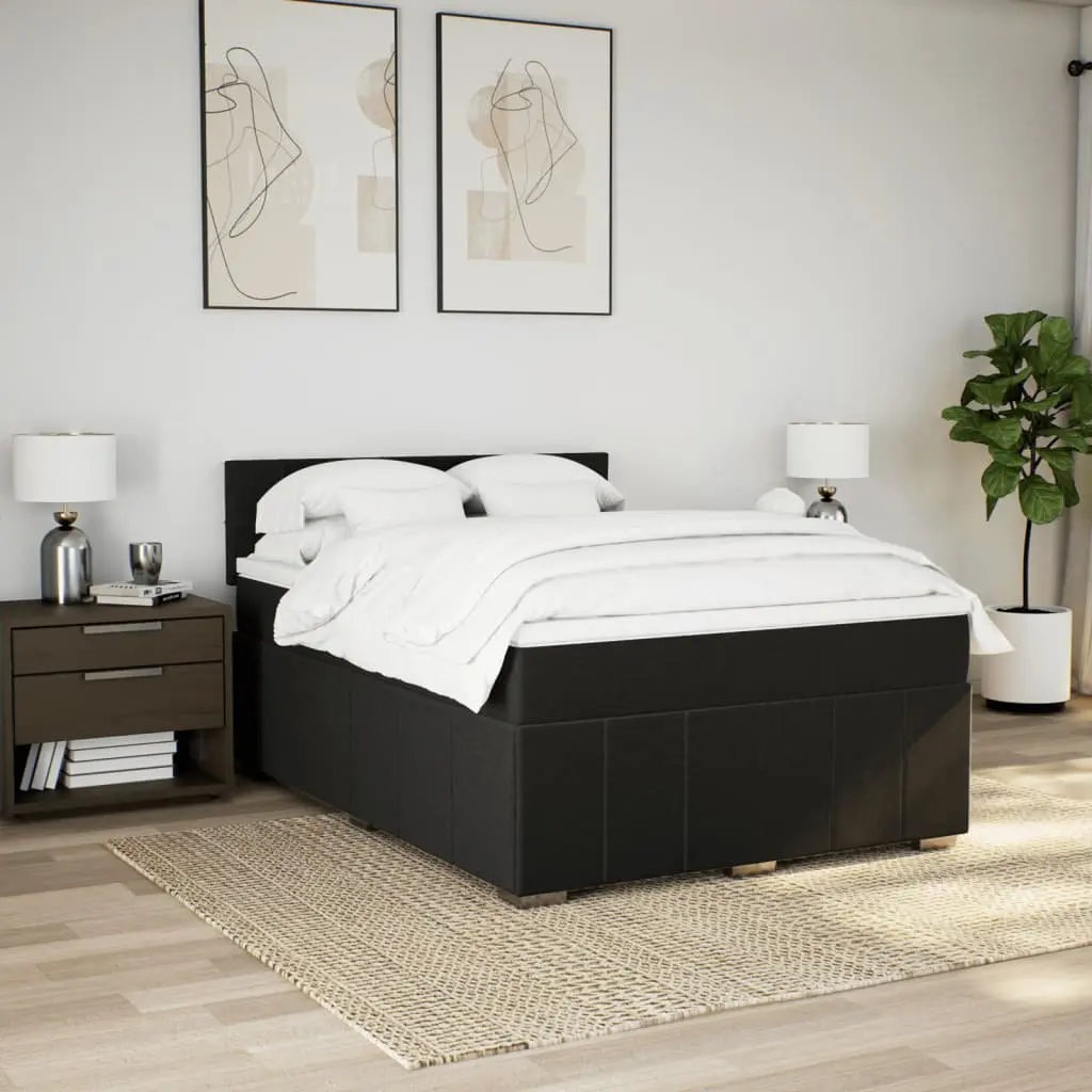 Box Spring Bed Pocket Mattress Adjustable LED Lights Black Fabric