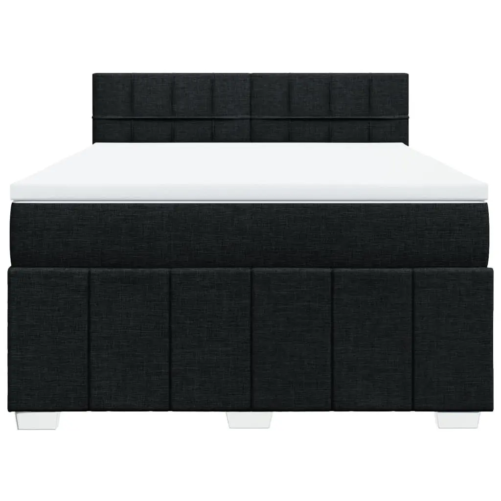 Box Spring Bed Pocket Mattress Adjustable LED Lights Black Fabric