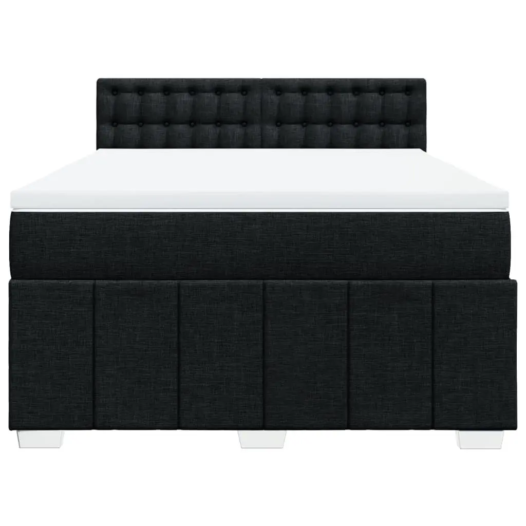 Double Box Spring Bed Pocket Mattress LED Lights Black Fabric