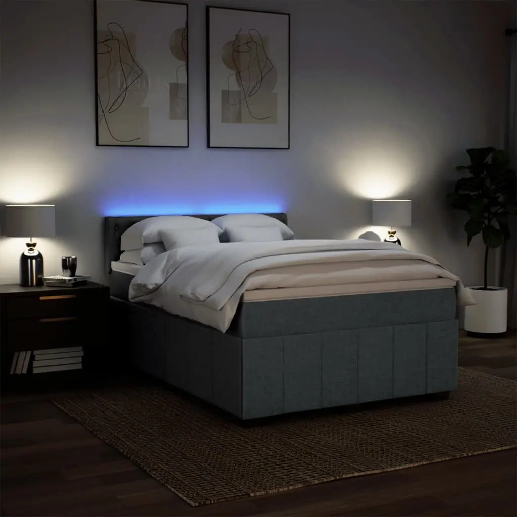 Queen Box Spring Bed Mattress Dark Grey Fabric LED Light