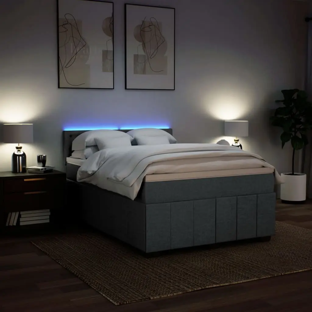 Queen Box Spring Bed Pocket Spring Mattress LED Lights Grey Fabric