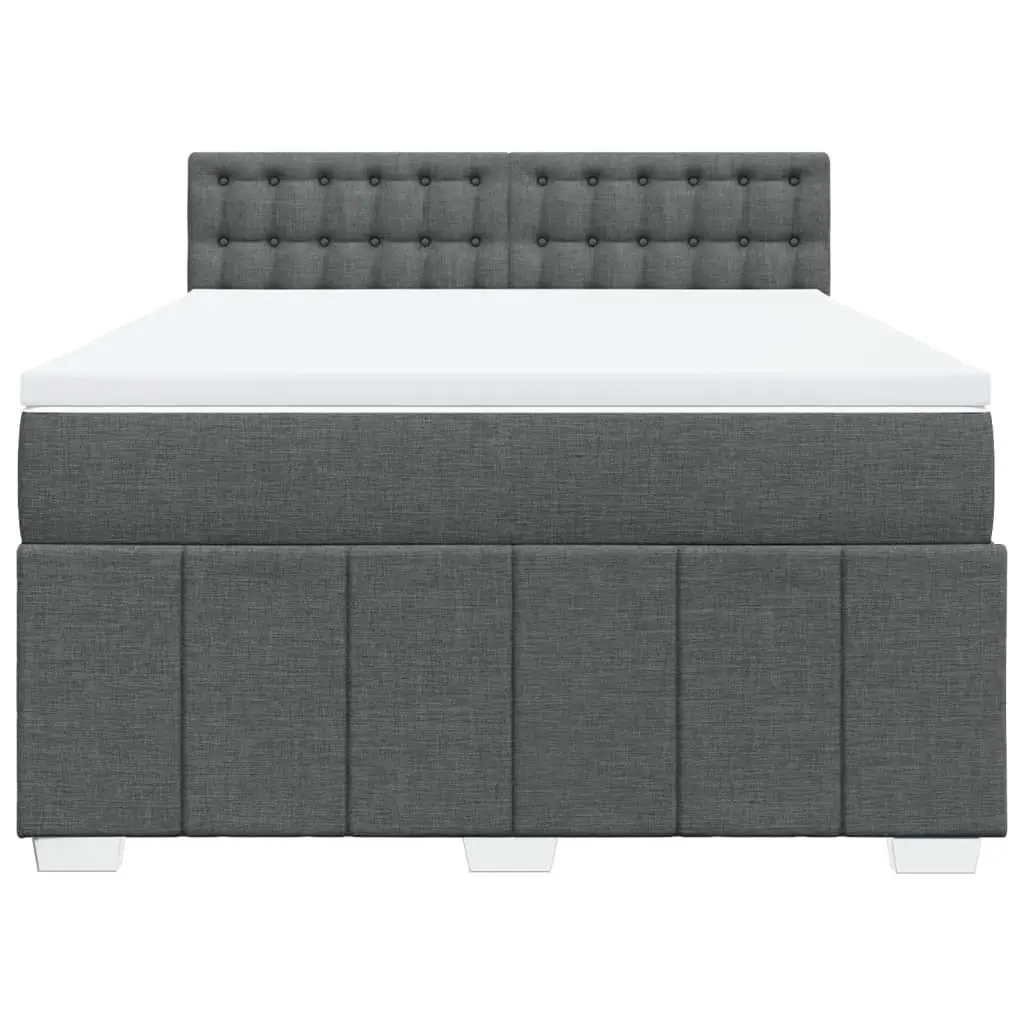 Queen Box Spring Bed Pocket Spring Mattress LED Lights Grey Fabric