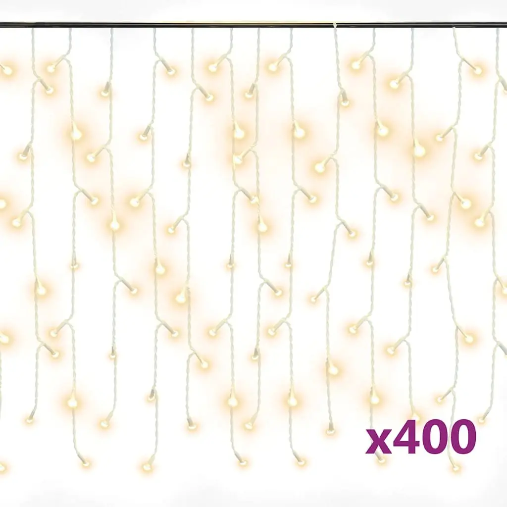 LED Curtain Icicle Lights 10m Warm White 400 LEDs 8 Function