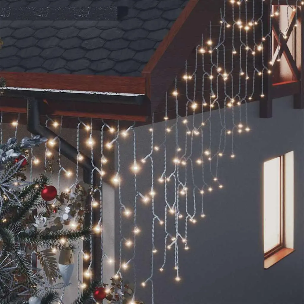 LED Curtain Icicle Lights 10m Warm White 400 LEDs 8 Function