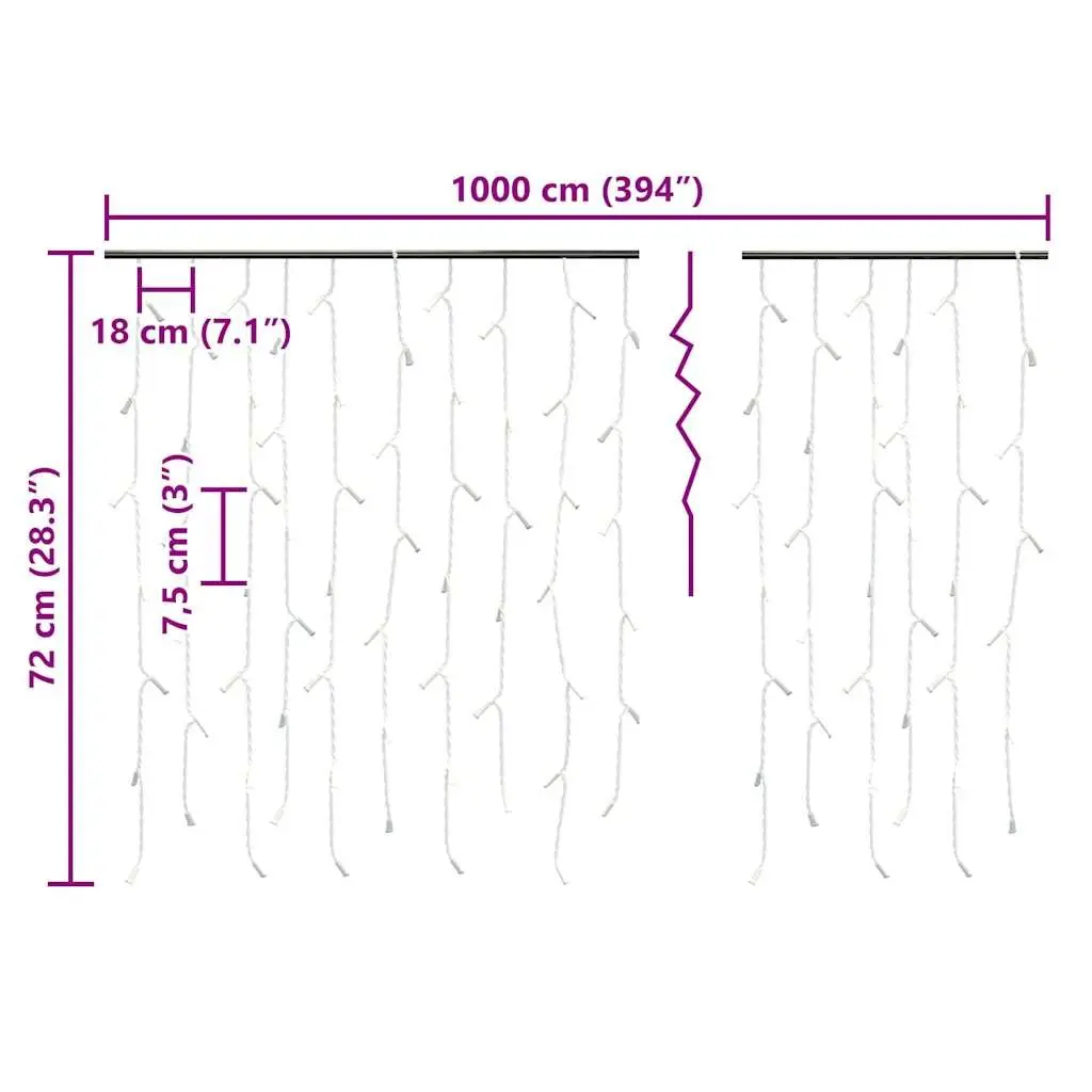 LED Curtain Icicle Lights 10m Warm White 400 LEDs 8 Function
