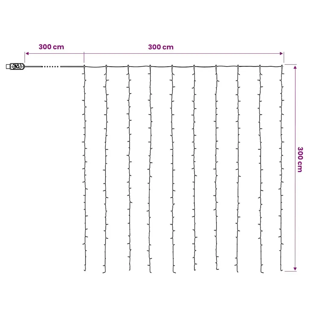 LED Curtain Lights 3x3m with 300 LEDs and 8 Effects