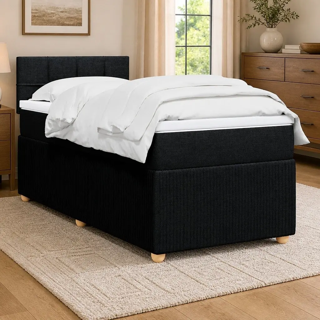 King Single Box Spring Bed with Pocket Spring Mattress LED Lights Dark Grey