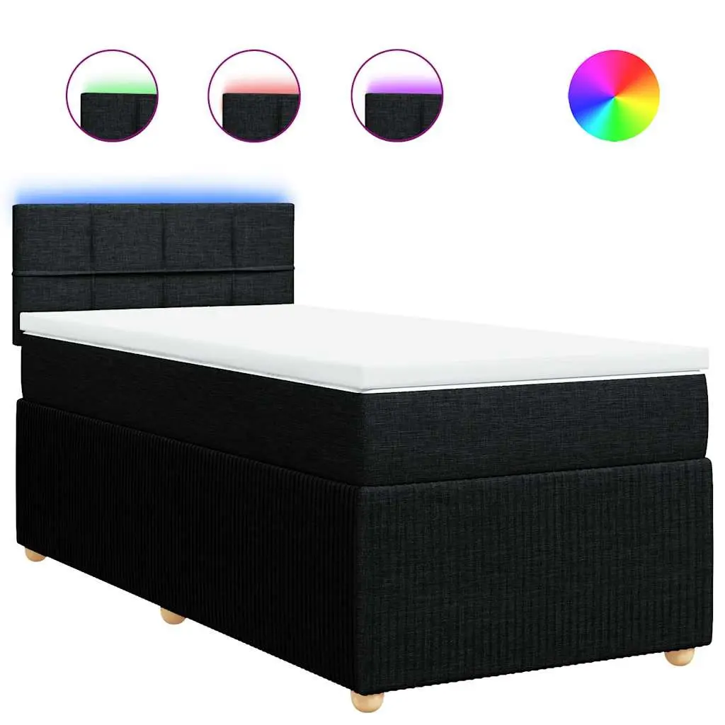 King Single Box Spring Bed with Pocket Spring Mattress LED Lights Dark Grey