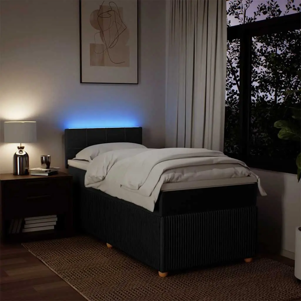 King Single Box Spring Bed with Pocket Spring Mattress LED Lights Dark Grey