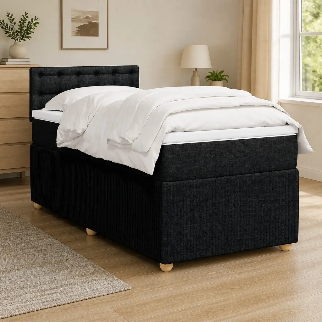Pocket Spring Mattress Box Spring Bed King Single Dark Grey Fabric with LED Lights