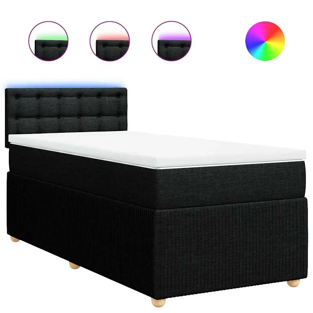 Pocket Spring Mattress Box Spring Bed King Single Dark Grey Fabric with LED Lights