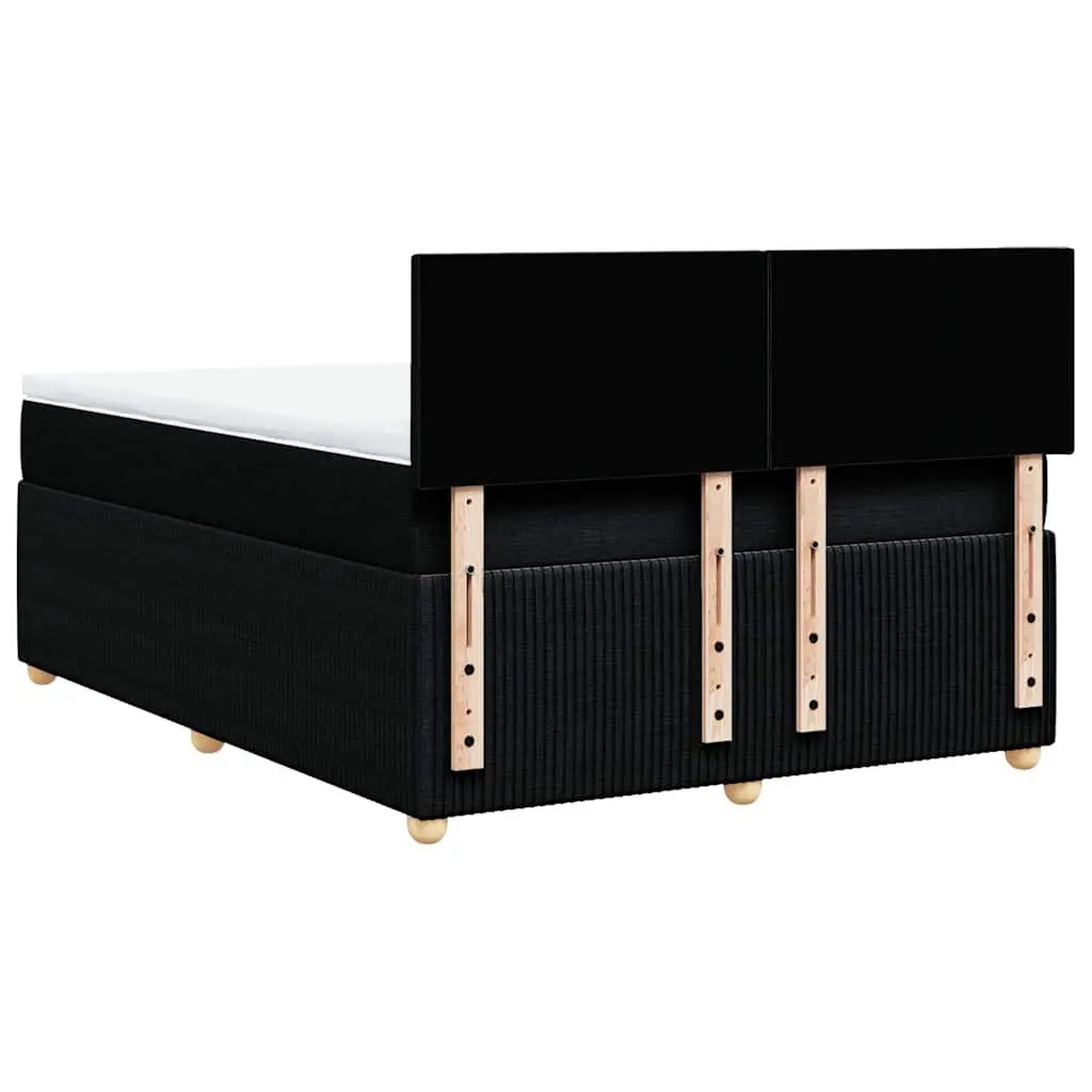Double Box Spring Bed with Mattress and Topper Black Fabric Double Bed Frame with LED Lights