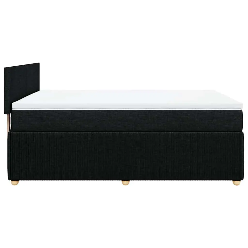 Double Box Spring Bed with Mattress and Topper Black Fabric Double Bed Frame with LED Lights