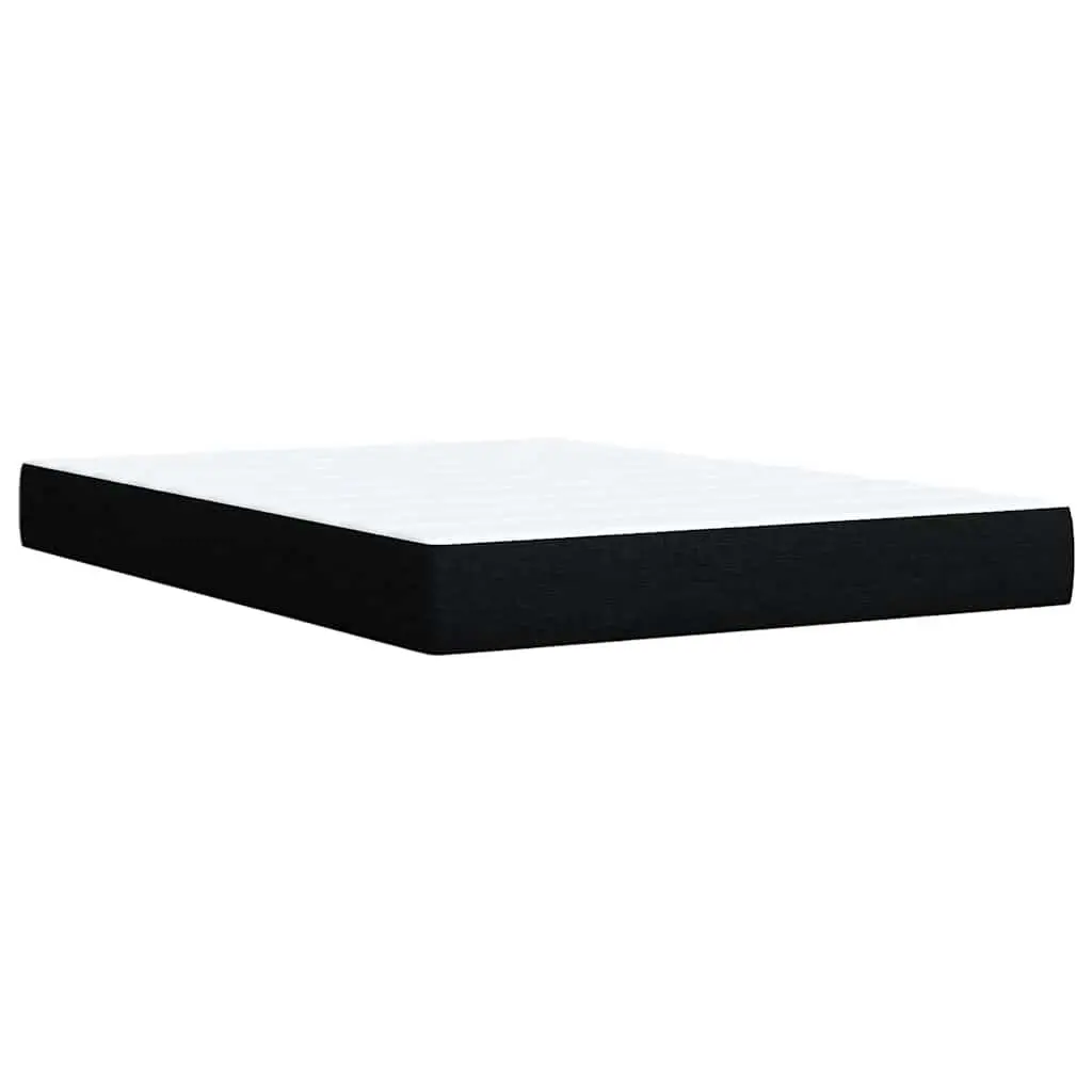Double Box Spring Bed with Mattress and Topper Black Fabric Double Bed Frame with LED Lights