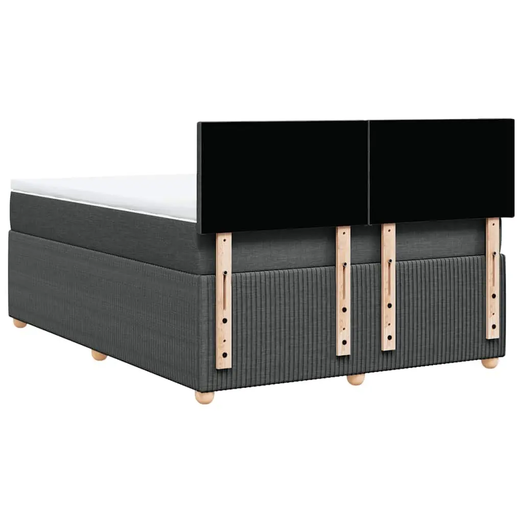 Queen Box Spring Bed with Mattress Dark Grey Fabric Bed Frame LED Lights
