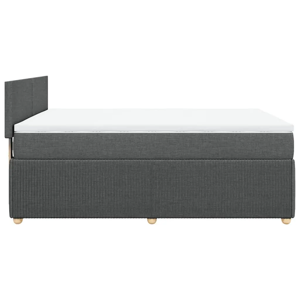 Queen Box Spring Bed with Mattress Dark Grey Fabric Bed Frame LED Lights