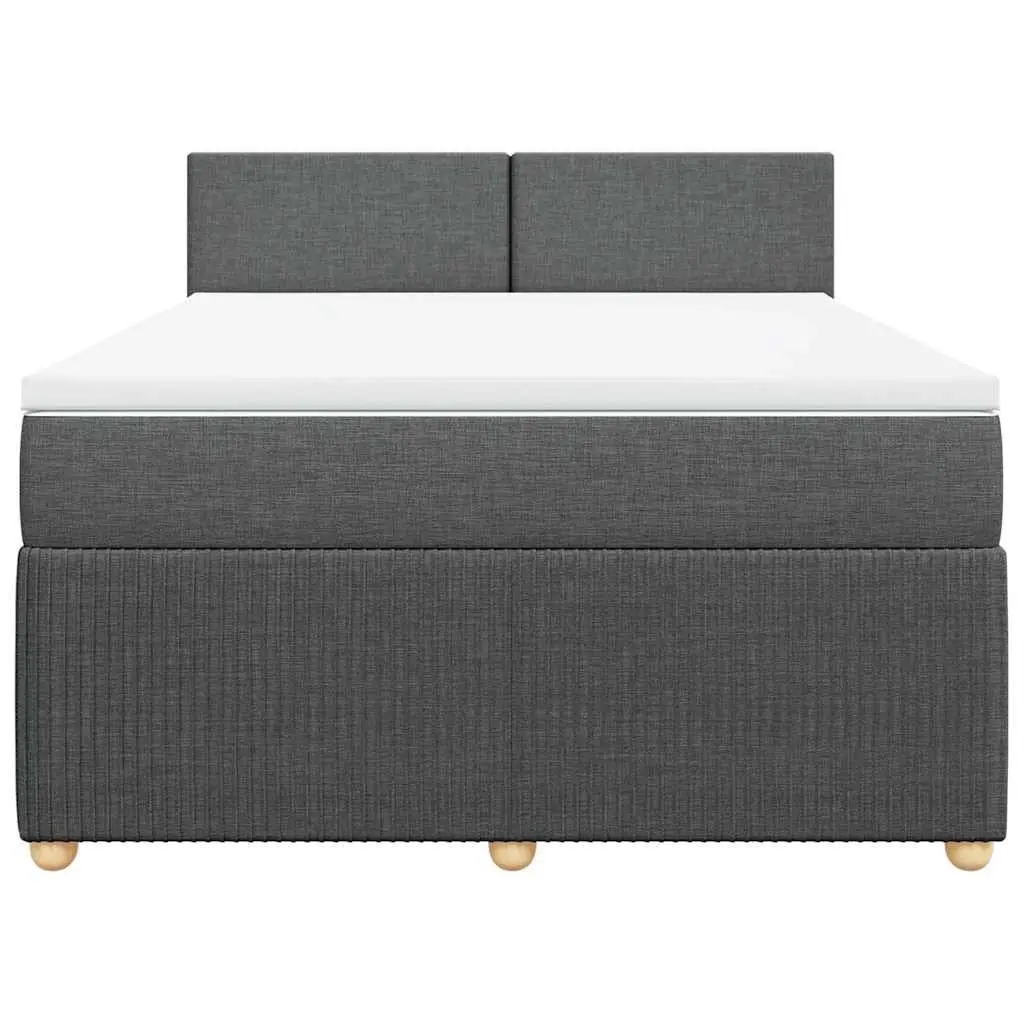 Queen Box Spring Bed with Mattress Dark Grey Fabric Bed Frame LED Lights