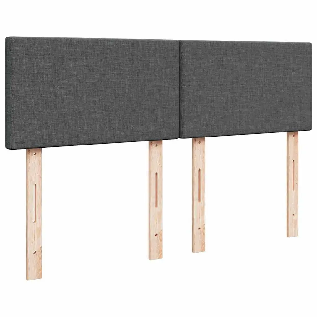 Queen Box Spring Bed with Mattress Dark Grey Fabric Bed Frame LED Lights