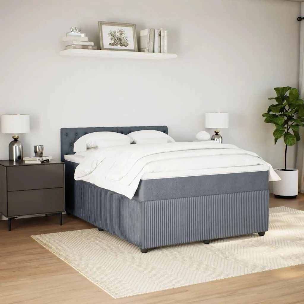 Queen Box Spring Bed Pocket Spring Mattress LED Lights Grey Fabric