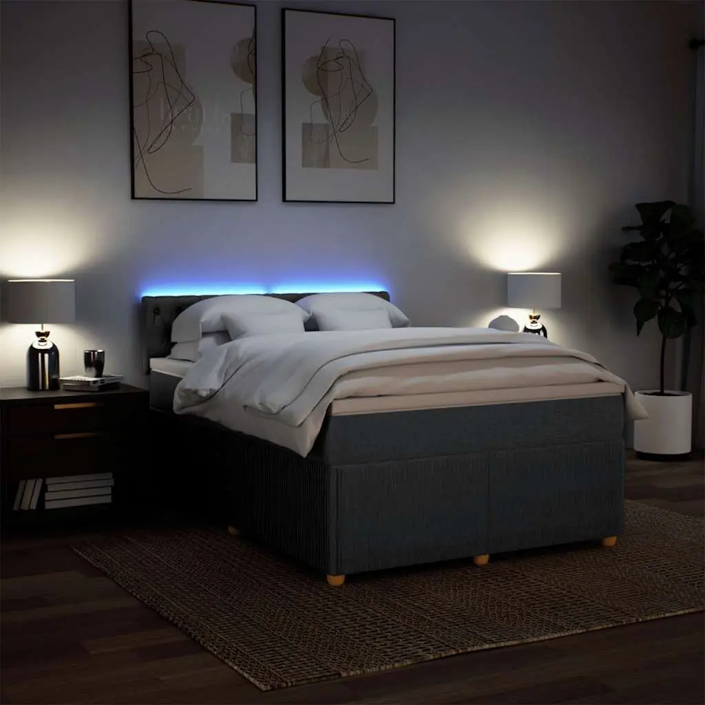 Queen Box Spring Bed Pocket Spring Mattress LED Lights Grey Fabric