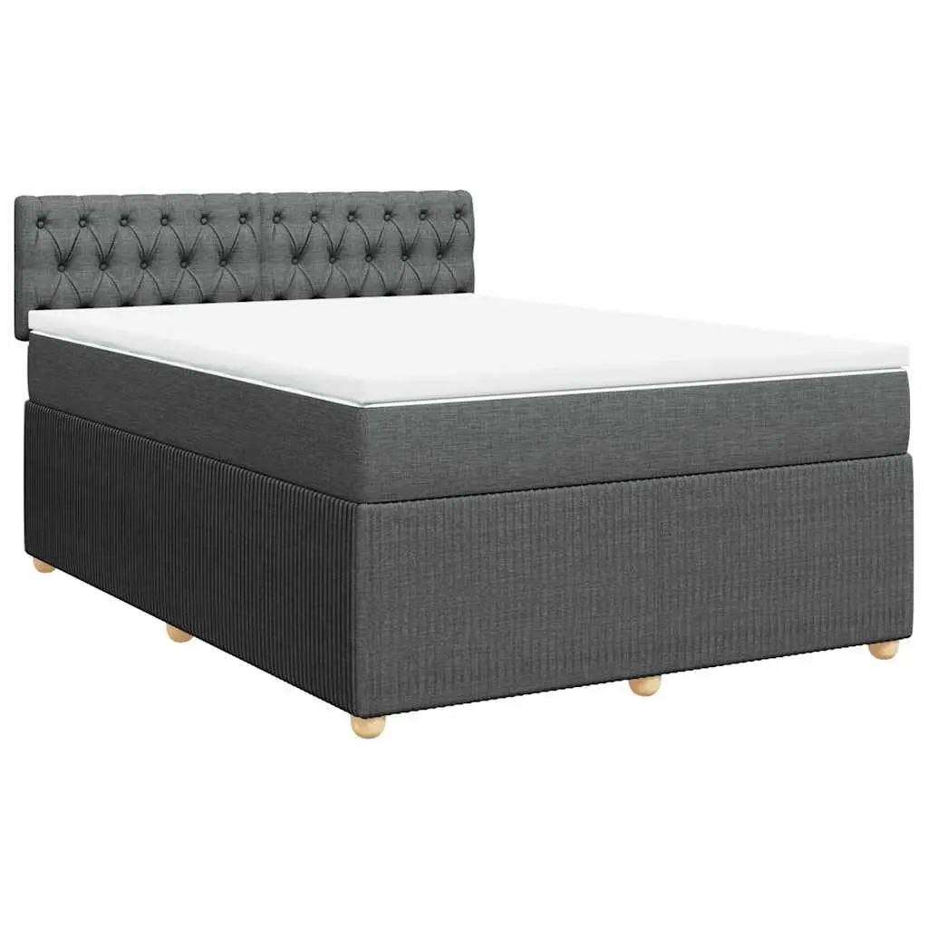 Queen Box Spring Bed Pocket Spring Mattress LED Lights Grey Fabric