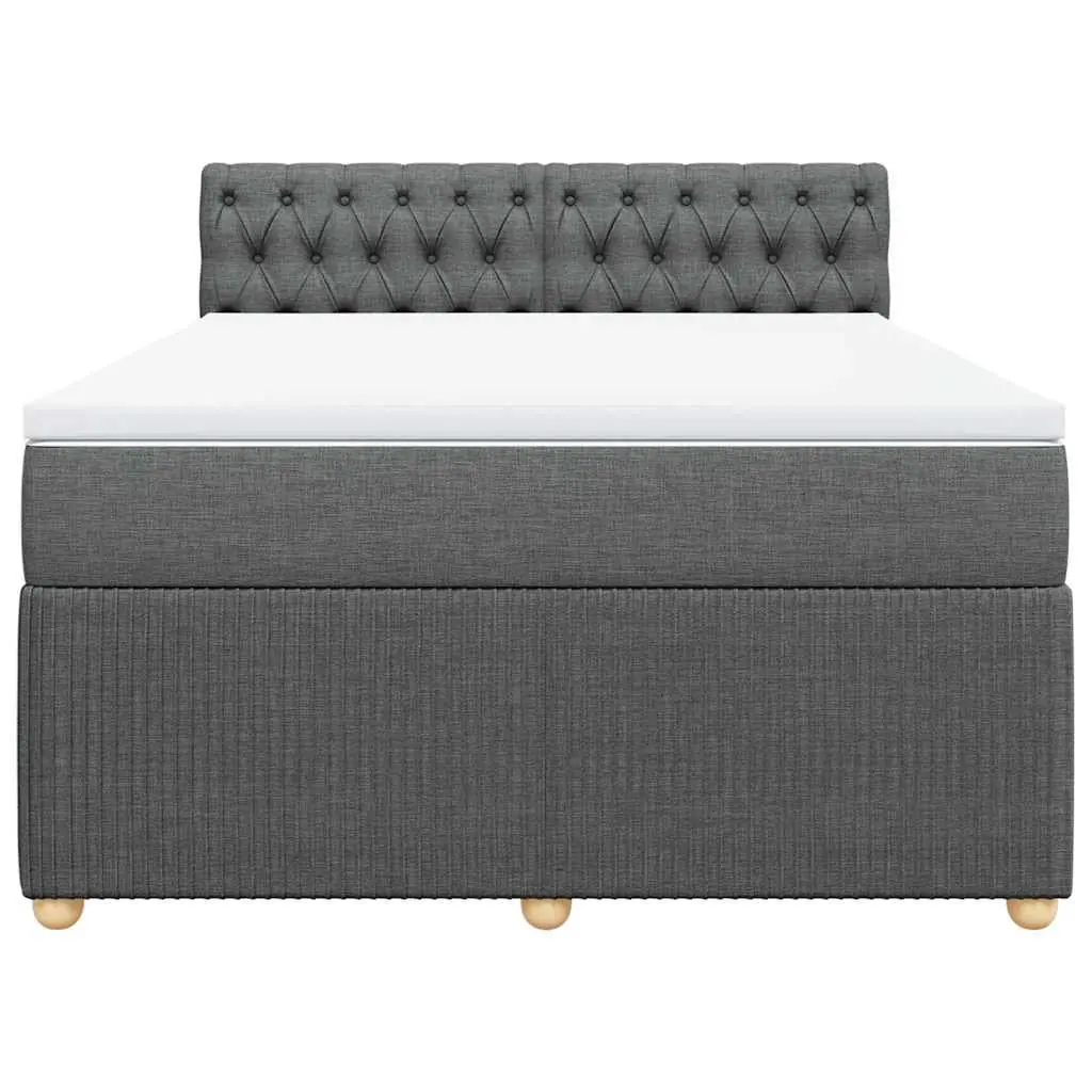 Queen Box Spring Bed Pocket Spring Mattress LED Lights Grey Fabric