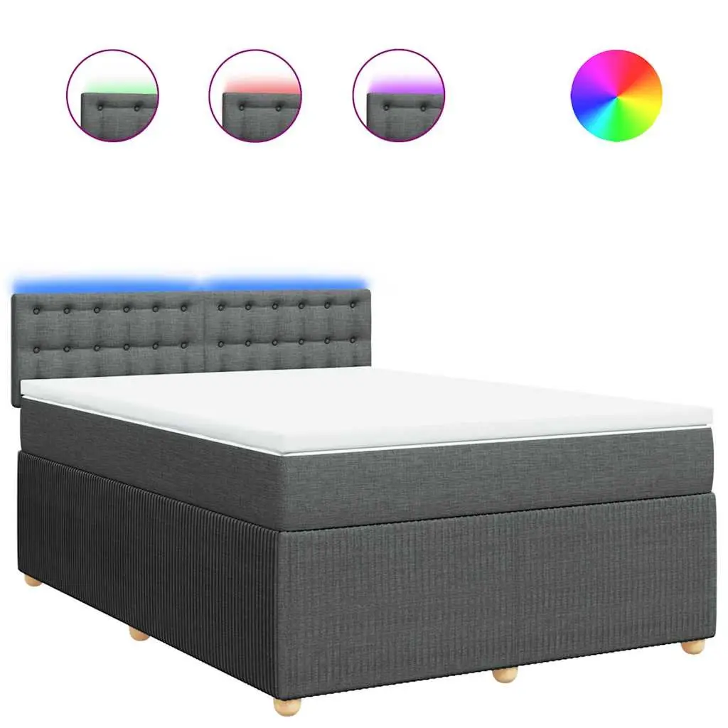 Queen Box Spring Bed with Pocket Spring Mattress LED Light Grey Fabric Frame