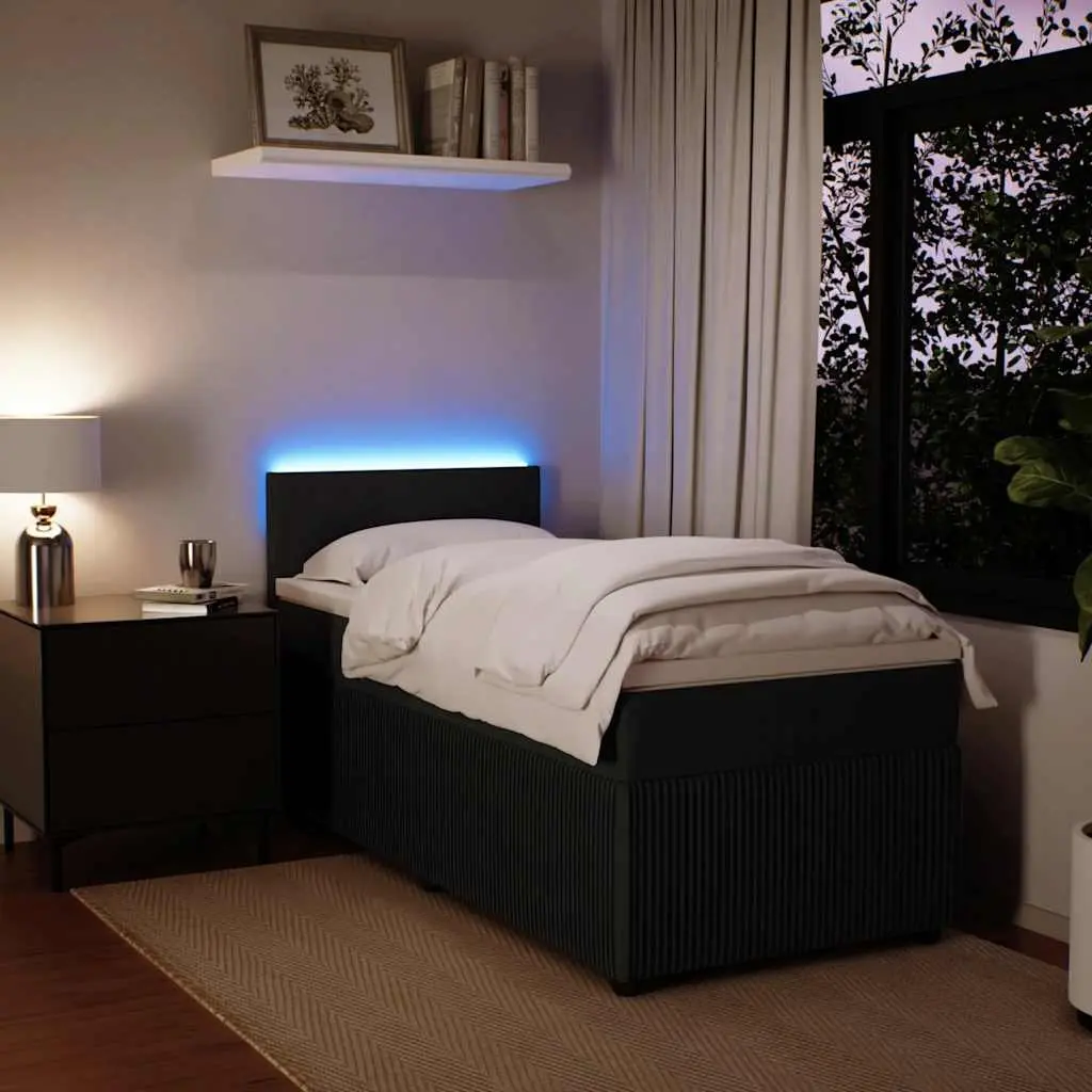 Box Spring Bed with Pocket Spring Mattress LED Lights King Single Grey Velvet