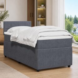 King Single Box Spring Bed with Pocket Mattress LED Lights Grey Velvet