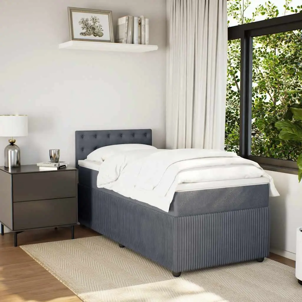 King Single Box Spring Bed with Pocket Spring Mattress LED Lights Grey Velvet