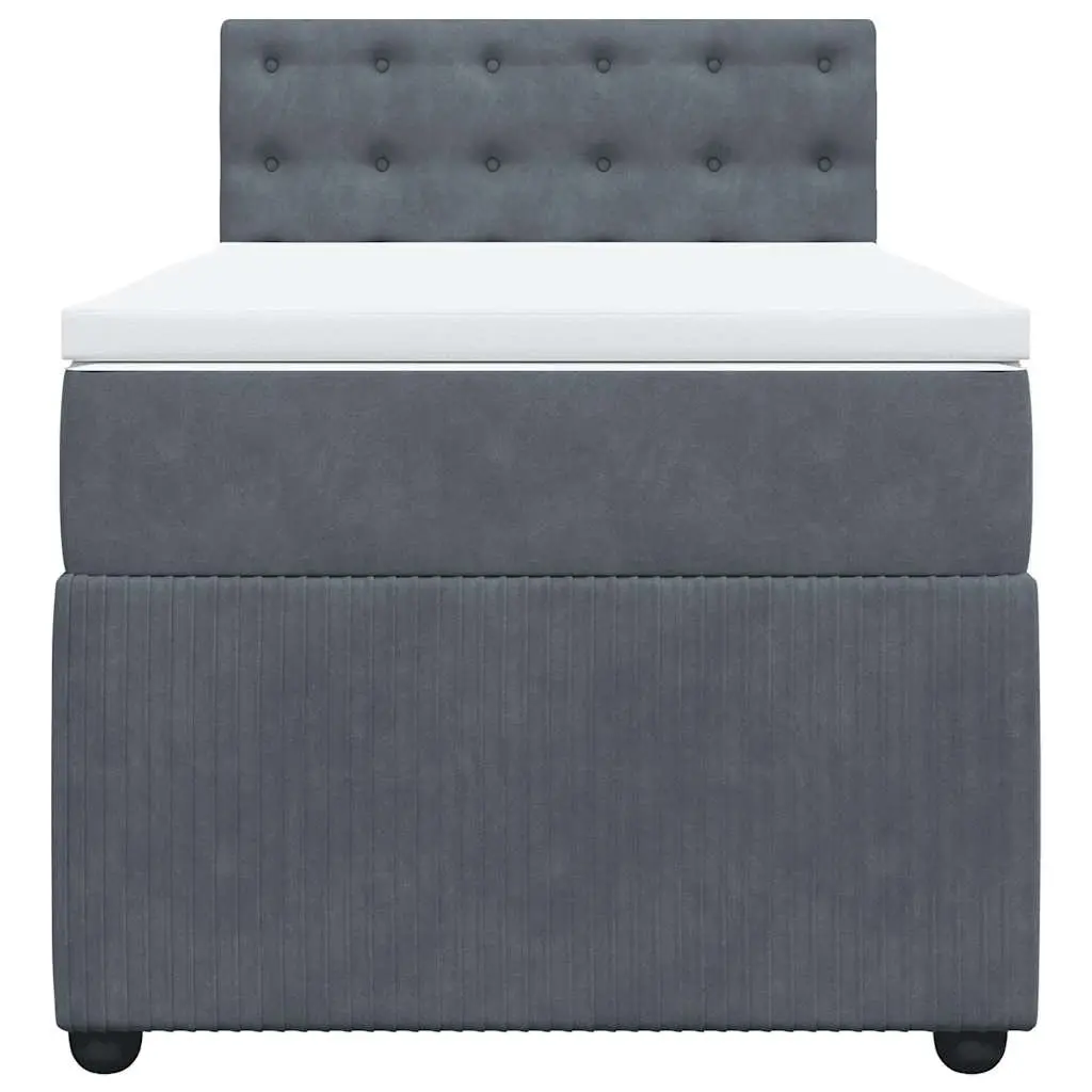 King Single Box Spring Bed with Pocket Spring Mattress LED Lights Grey Velvet